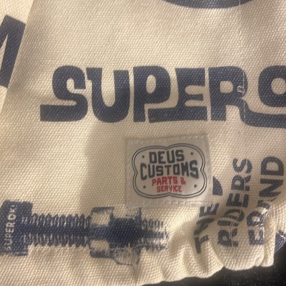 NWT Deus Ex Machina Men’s M Cream/Black Jacket Zip Close Denim Text Pattern Logo - Picture 8 of 10